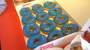 Dunkin' Donuts created a special doughnut for the grand opening of a new store in Santa Monica on Sept. 2, 2014. (Credit: KTLA) 