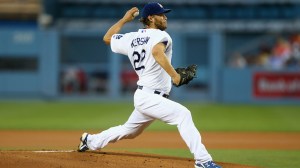 Clayton Kershaw of the Los Angeles Dodgers pitches against the Washington Nationals at Dodger Stadium on September 2, 2014. (Credit: Jeff Gross/Getty Images)