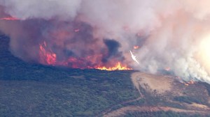 The Silverado Fire was growing in Cleveland National Forest on Sept. 12, 2014. (Credit: KTLA)