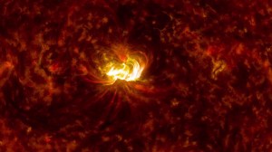 The sun emitted a significant solar flare, peaking at 1:48 p.m. EDT on Sept. 10, 2014. NASA's Solar Dynamics Observatory captured images of the event. (Credit: NASA/SDO/Goddard)