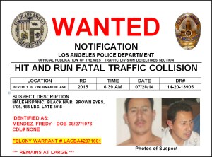 A wanted flier was issued by LAPD Sept. 17, 2014, with images of Fredy Mendez, who suspected of being the driver in a deadly hit-and-run in Koreatown.