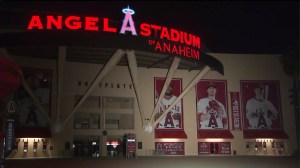 A man was beaten after a playoff game at Angel Stadium between the Angels and the Kansas City Royals on Oct. 3, 2014. (Credit: KTLA)