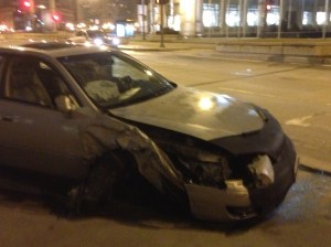 The silver Lexus ES front damage (Photo: Matt Bubala)