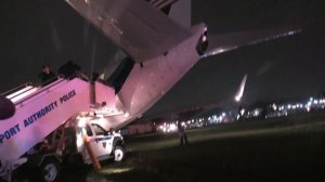 A plane carrying Republican vice presidential nominee Mike Pence skidded off a runway at New York's LaGuardia Airport Thursday night during landing. There were no reported injuries.