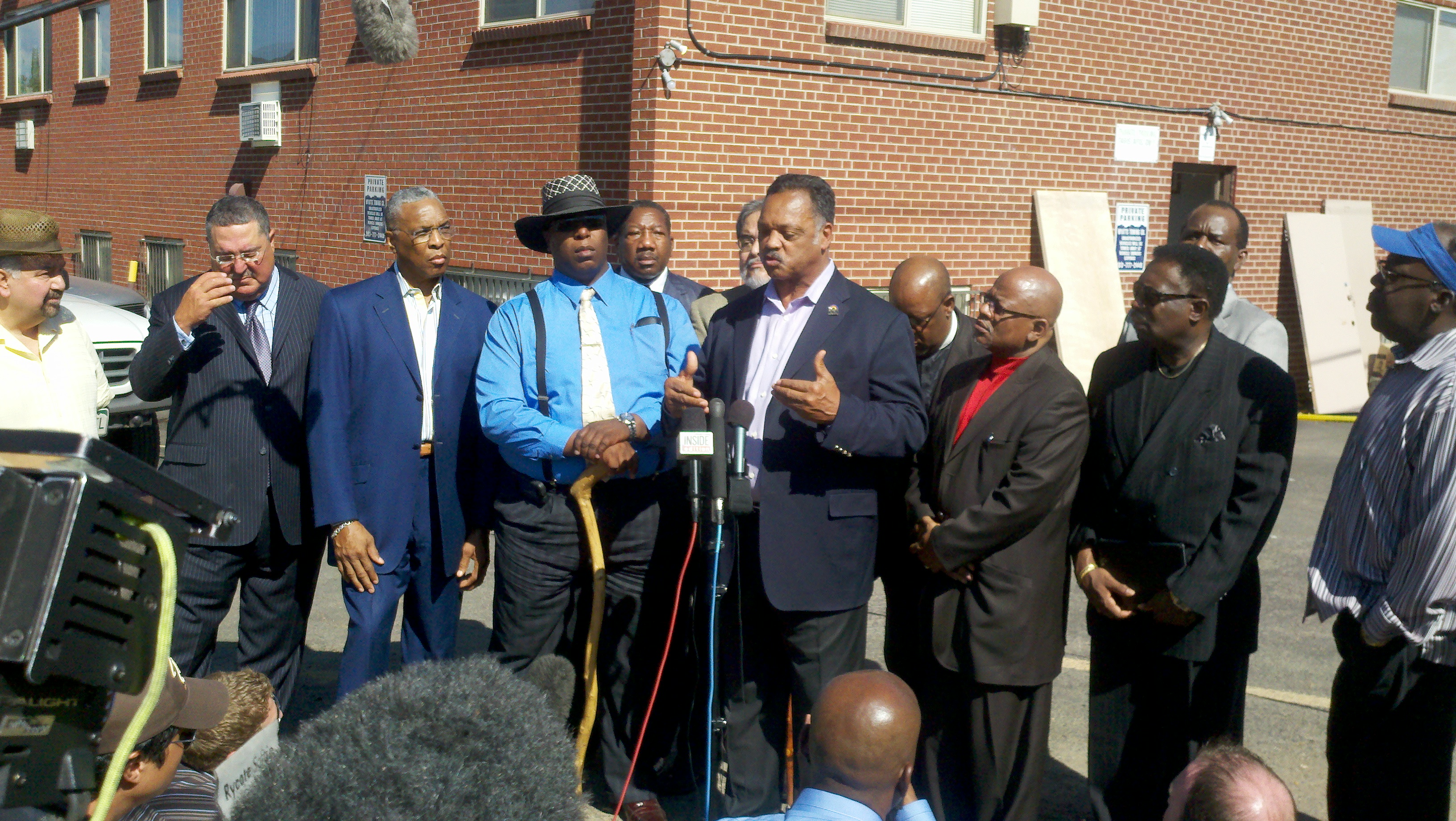 Jesse Jackson speaks in front of suspected gunman James Holmes' apartment, July 26, 2012.