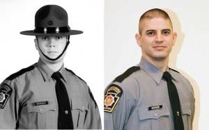 Pennsylvania state troopers Cpl. Bryon Dickson (right) and  Trooper Alex T. Douglass (left). 