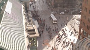 Students from East High School walked out of class and went downtown and marched along the 16th Street Mall.