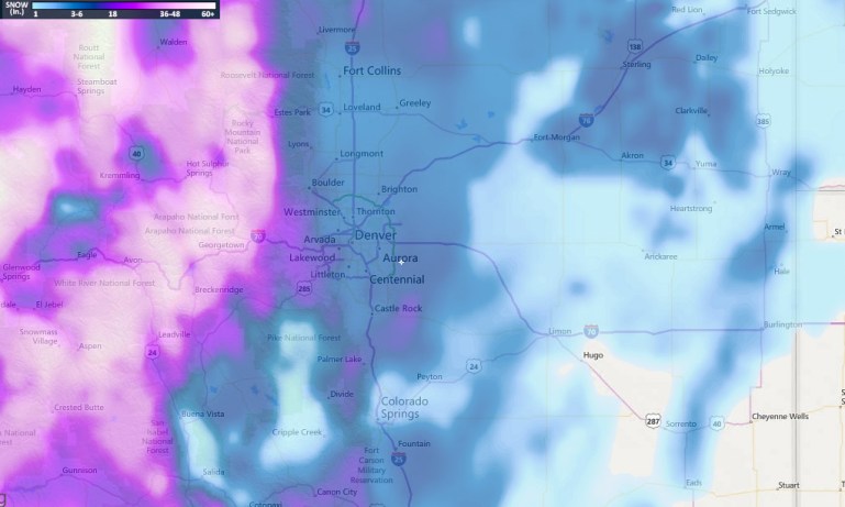 Snow totals for eastern Colorado and the mountains.