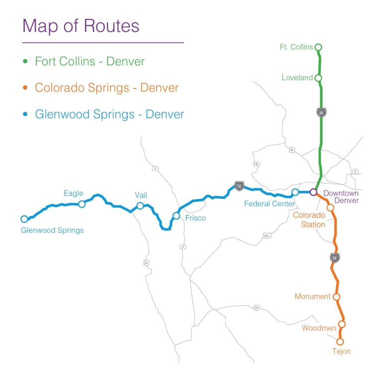 Bustang routes according to CDOT website.