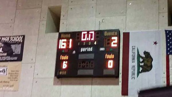 The Arroyo Valley High School girls basketball team from San Bernardino, Calif., beat a team from Bloomington High School in California, 161-2, in a nonleague varsity game on Monday, Jan. 5, 2015. (Credit: Facebook)