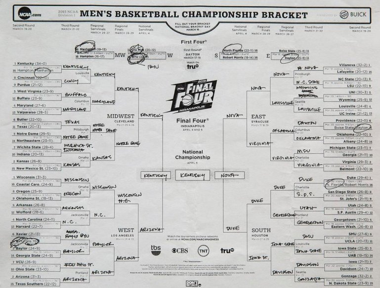 President Barack Obama considers himself a third or fourth seed, but for his bracket he is going with the top team in the land, No. 1 overall seed Kentucky, to win the men's NCAA tournament, his bracket revealed on ESPN's "SportsCenter" Wednesday morning.