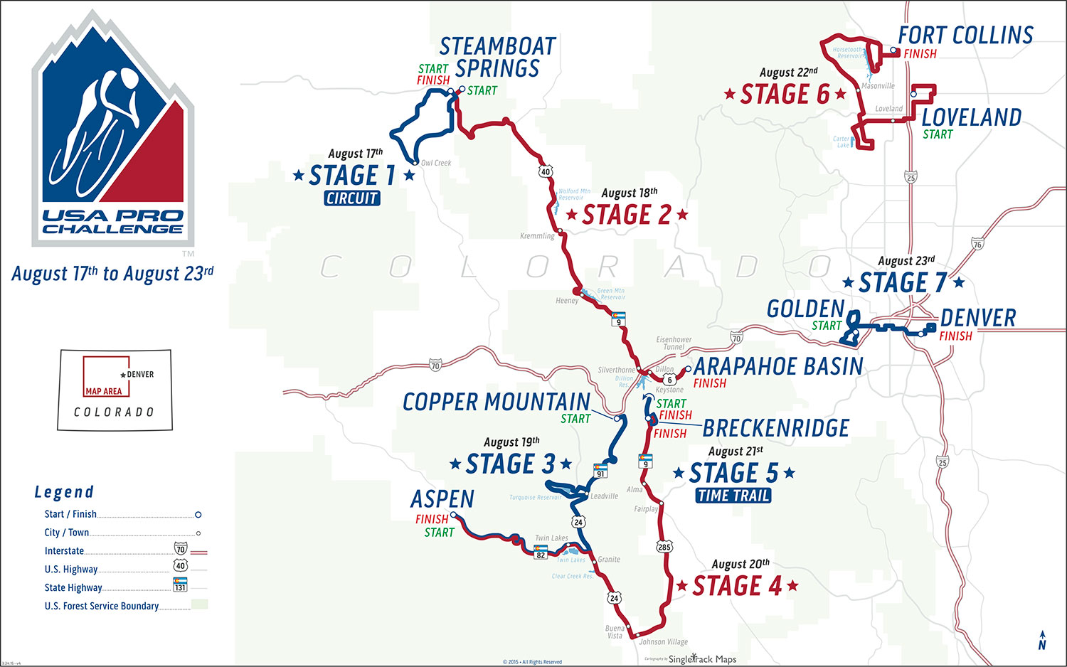 The route for the seven-say USA Pro Challenge, to be held in Colorado on Aug. 17-23. (Photo: USA Pro Challenge)