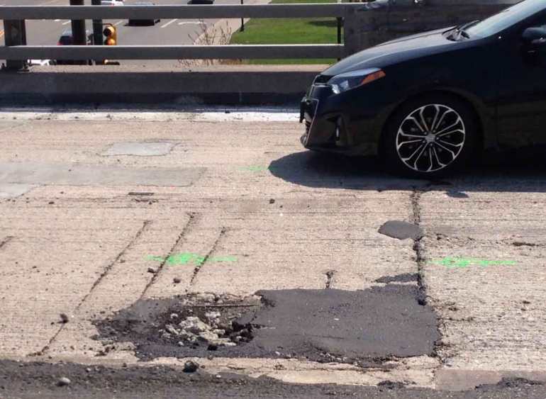 Pothole EB I-70 at Kipling. Photo credit: CDOT