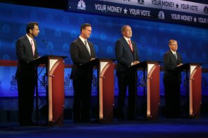 The participants in the CNBC "Your Money, Your Vote: The Republican Presidential Debate" live from the University of Colorado Boulder in Boulder, Colorado Wednesday, October 28.