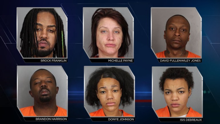 Brock Franklin, Michelle Payne, Isis Debreaux, Donye Johnson, David Fullenwiley Jones, Brandon Garrison and Ralph Jones (not pictured yet) were indicted on charges related to a child prostitution ring operated in the Denver Metro area. (Photo: Arapahoe County Court)