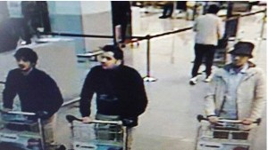 Three explosions ripped through the Belgian capital of Brussels on Tuesday, March 22, 2016 killing dozens of people and wounding over 170 more, according to Belgian media. This is a picture released by Belgian Police of suspects in the Belgium attacks. IT SAYS : "Wanted #TERRORISM Who recognizes this man?