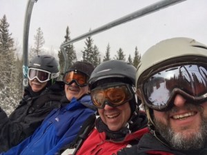 Mark Stangl, far left, and friends on a chairlift