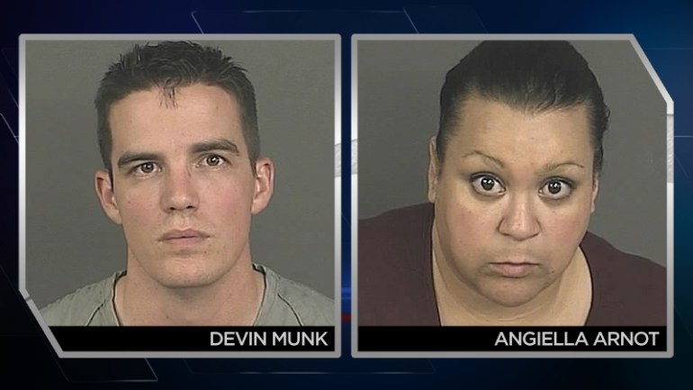 Denver Police officer Devin Munk, 31, and Angiella Arnot, 47, were arrested on charges of sexual assault. (Photos: Denver Police)