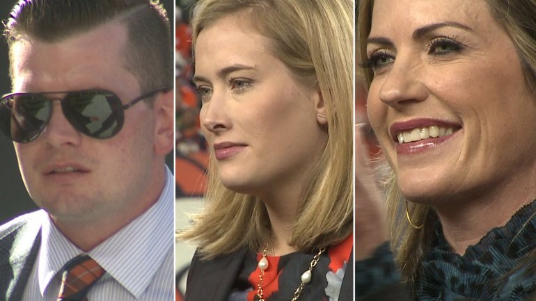 Three of Broncos' owner Pat Bowlen's children: John Bowlen (l), Brittany Bowlen (c), and Beth Bowlen (r).