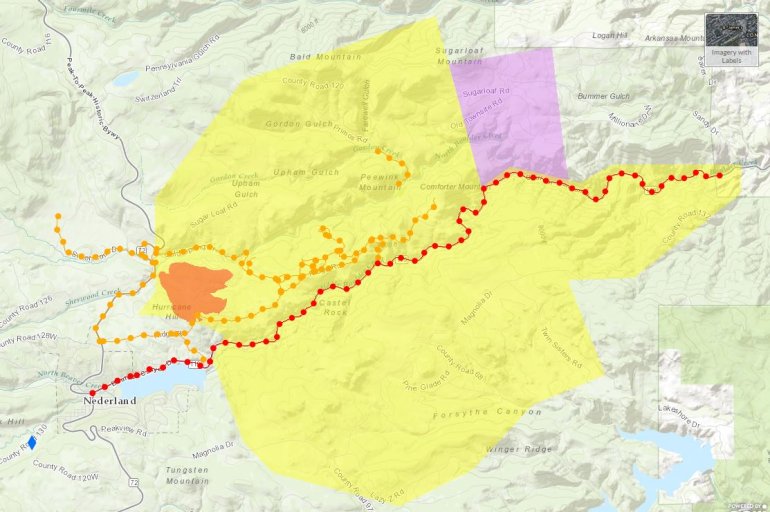 Cold Springs Fire Evacuation map 330pm