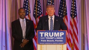Retired neurosurgeon Ben Carson formally endorsed Donald Trump's presidential bid at a press conference in Palm Beach, Florida, on Friday, March 11, 2016.