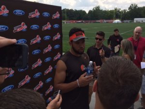 Rookie WR Jordan Payton talks to reporters on Aug. 1, 2016. (Photo: Jen Steer/FOX 8)