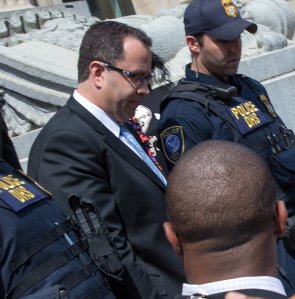 Jared Fogle leaves the courthouse on August 19, 2015 in Indianapolis, Indiana. Fogle was part of a Federal Investigation which included a raid of his home in July 2015. (Photo by Joey Foley/Getty Images)