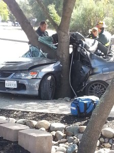 A car crashed into a tree along Glenn Drive in Folsom.  Courtesy: Tammy Walde