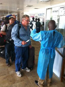 Passengers at Lungi International Airport in Freetown, Sierra Leone undergo additional screenings as part of the safety measures taken to contain the spread of the deadly Ebola virus. Photo courtesy: Jerrel Gilliam