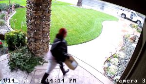 Home surveillance video caught a package thief in the act. Courtesy: Stockton Police