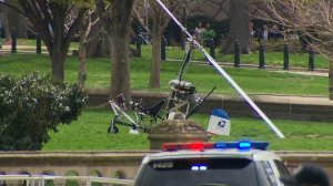 U.S. Capitol Police have converged Wednesday, April 15, 2015 on a manned aircraft that has landed on the west front of the Capitol building in Washington, D.C. Police have taken the pilot into custody. (Courtesy: CNN)