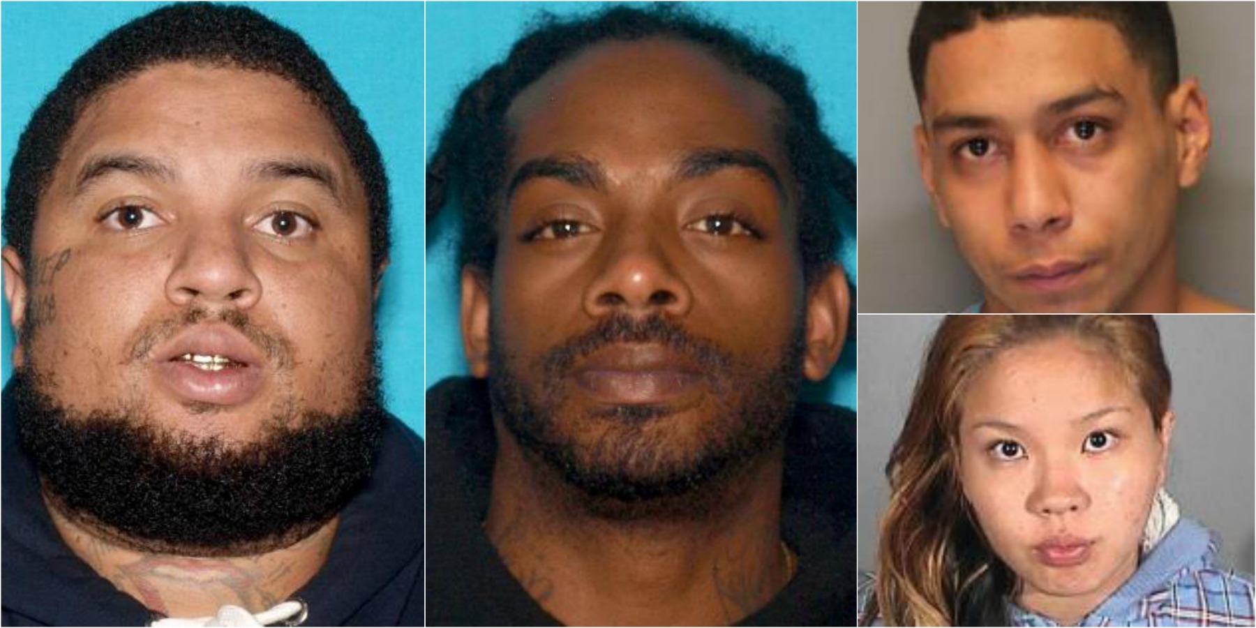 (From left to right): Emmanuel Espinoza, 26, Jaylon Brown, 32, Larry Young, 23, and Lovely Rauzol, 27, were arrested July 8 on charges of kidnapping for ransom. (Photos courtesy: Vacaville Police Department)