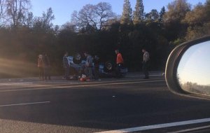A car flipped in the middle of Auburn Folsom Road. Courtesy: Jessica Patrick)