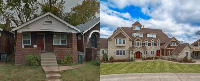 Lakresha Slaughter's last residence (left).  The $4.7 million Chesterfield home she claimed to own (right)." width="300" height="150" /> Lakresha Slaughter's last residence (left). The $4.7 million Chesterfield home she claimed to own (right)