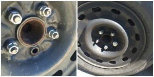 "These uninsured police cars have missing lug nuts on tires. One is missing an entire post."