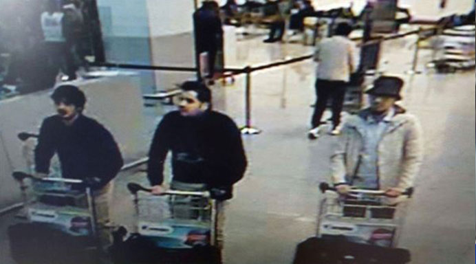 Belgian federal police released a picture of suspects in the attacks at Brussels Airport.