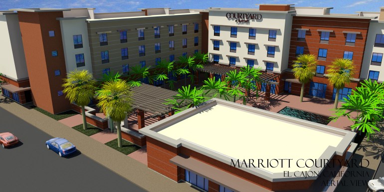Computer-generated rendering of the Marriott Courtyard hotel to be built in El Cajon.