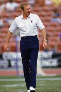Head coach Don Coryell of the San Diego Chargers walks on the field before a 1986 NFL game against the Los Angeles Raiders at the LA Memorial Coliseum in Los Angeles, California. The Raiders defeated the Chargers 17-13. (Photo by Rick Stewart/Getty Images)