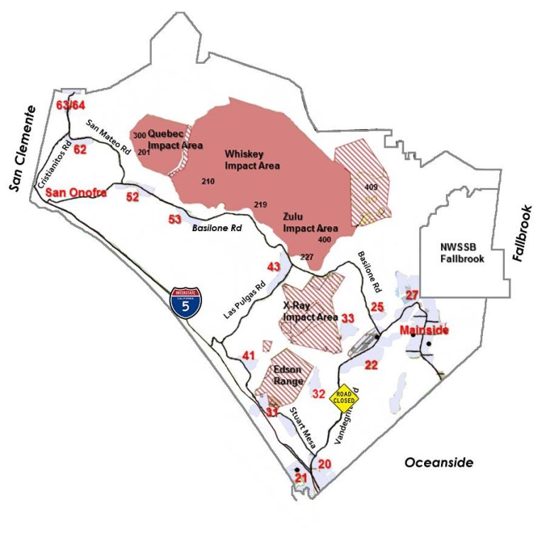 MAP: Camp Pendleton road closures for Jan. 23, 2017