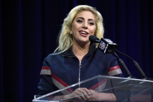  Lady Gaga speaks onstage at the Pepsi Zero Sugar Super Bowl LI Halftime Show Press Conference on February 2, 2017 in Houston, Texas. (Photo by Frazer Harrison/Getty Images)