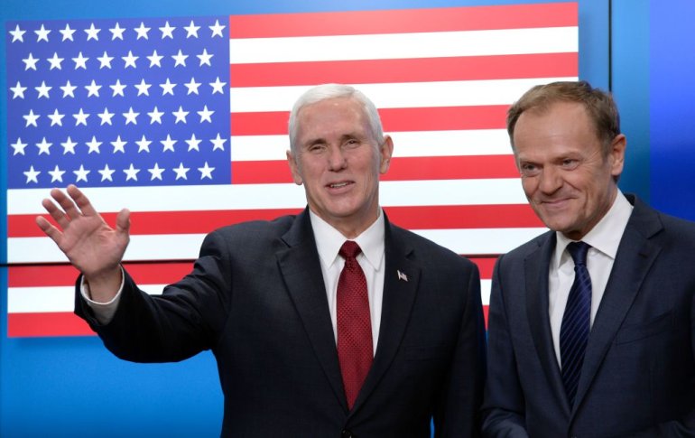 US Vice-President Mike Pence (L) meets with European Council head Donald Tusk at the European Commission in Brussels on February 20, 2017. (THIERRY CHARLIER/AFP/Getty Images)