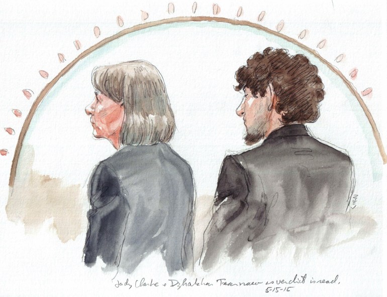 Dzhokhar Tsarnaev stands as a jury sentenced him to death on some counts related to the April 15, 2013 Boston Marathon Bombing.