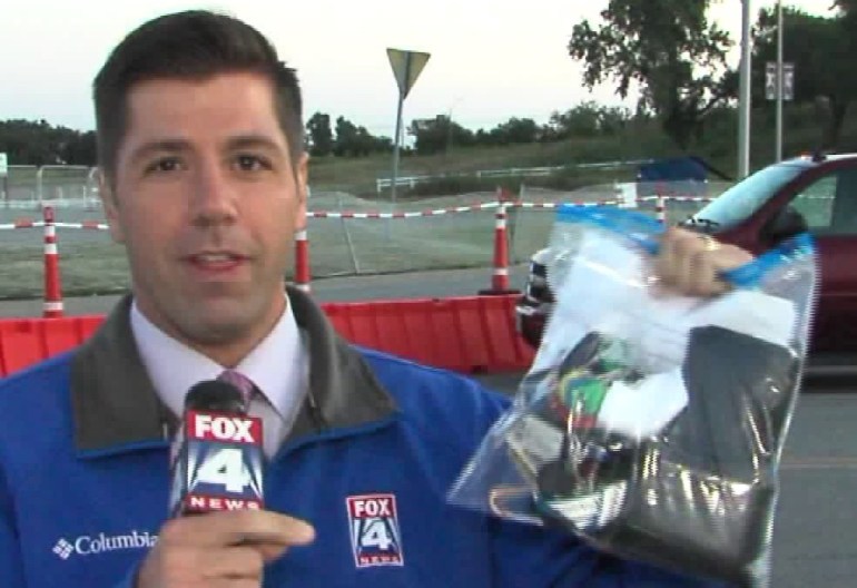 Matt Stewart demonstrates the clear bag policy that Arrowhead Stadium will be implementing during the 2015 season. 