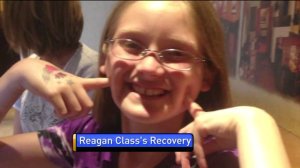 The father of Reagan Class says she is continually making strides after being shot inside of her home in July.