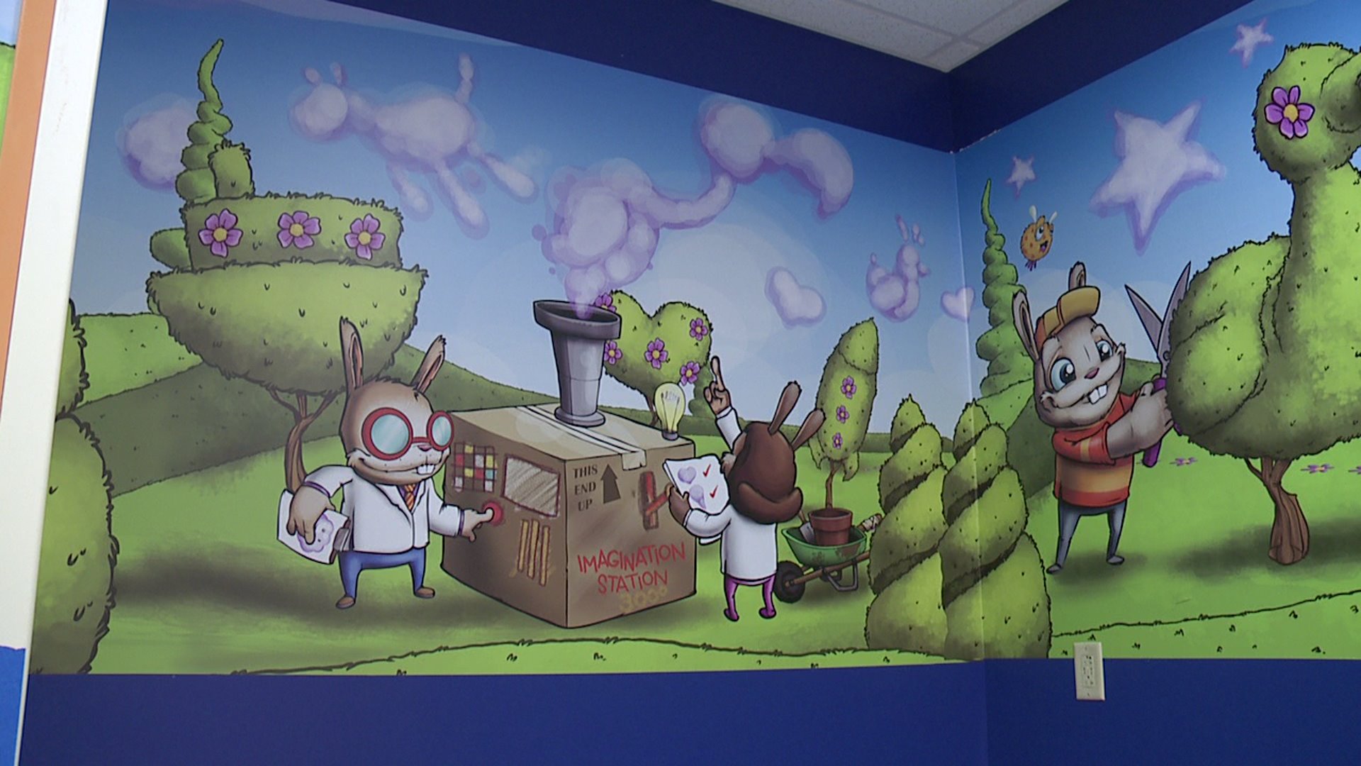 New Children's Mercy Hospital mural in the radiology waiting room. By artist: Scribe