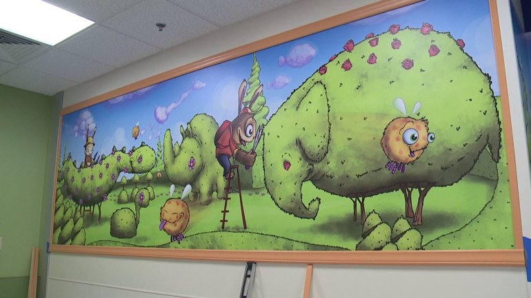New Children's Mercy Hospital mural in the radiology waiting room. By artist: Scribe