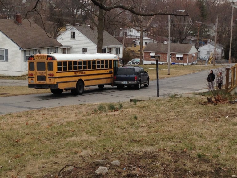 A bus carrying 24 middle school students collided with an SUV Wednesday morning near 38th and Hardy.