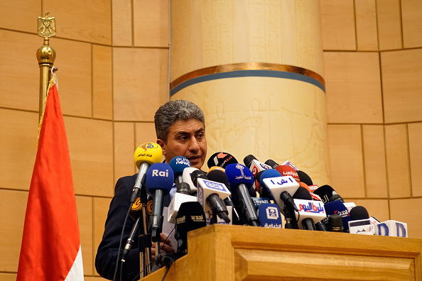 CAIRO, EGYPT - MAY 19: Minister of Civil Aviation, Sherif Fathy, delivers a press conference on May 19, 2016 in Cairo, Egypt. EgyptAir flight MS804 from Paris to Cairo carrying 66 passengers and crew vanished over the eastern Mediterranean last night. (Photo by David Degner/Getty Images)