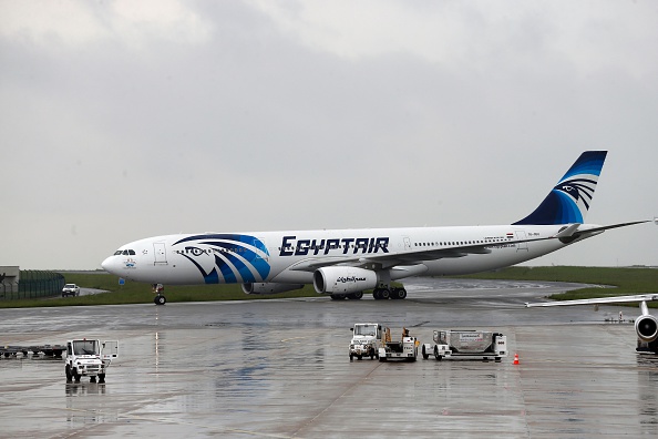 This picture taken on May 19, 2016, shows an Egyptair Airbus A330 from Cairo taxiing at the Roissy-Charles De Gaulle airport near Paris after its landing a few hours after the MS804 Egyptair flight crashed into the Mediterranean. An EgyptAir flight from Paris to Cairo crashed into the Mediterranean on May 19, 2016, with 66 people on board, prompting an investigation into whether it was mechanical failure or a bomb. There were no immediate reports of the discovery of any debris in the area of sea between the Greek islands and the Egyptian coast where the plane vanished from radar screens. / AFP / THOMAS SAMSON (Photo credit should read THOMAS SAMSON/AFP/Getty Images)