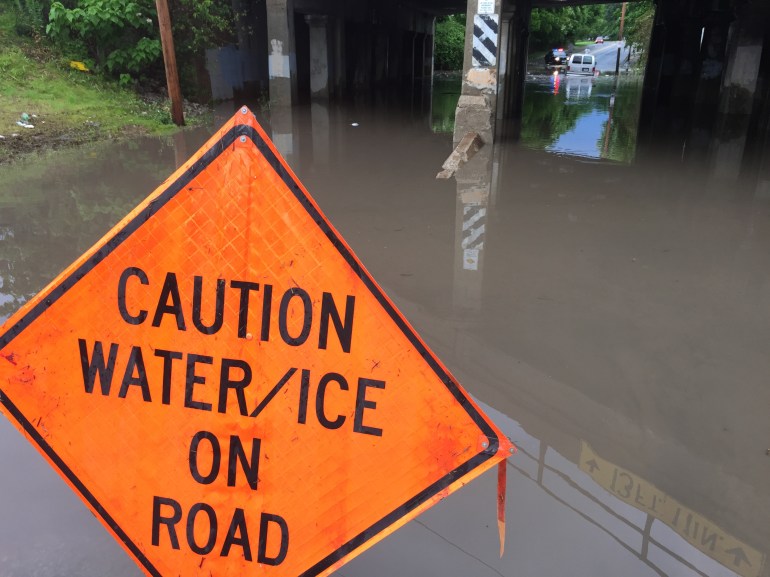 Water is covering the roadway at 9th and Hardesty after a flash flood Tuesday, May 23.